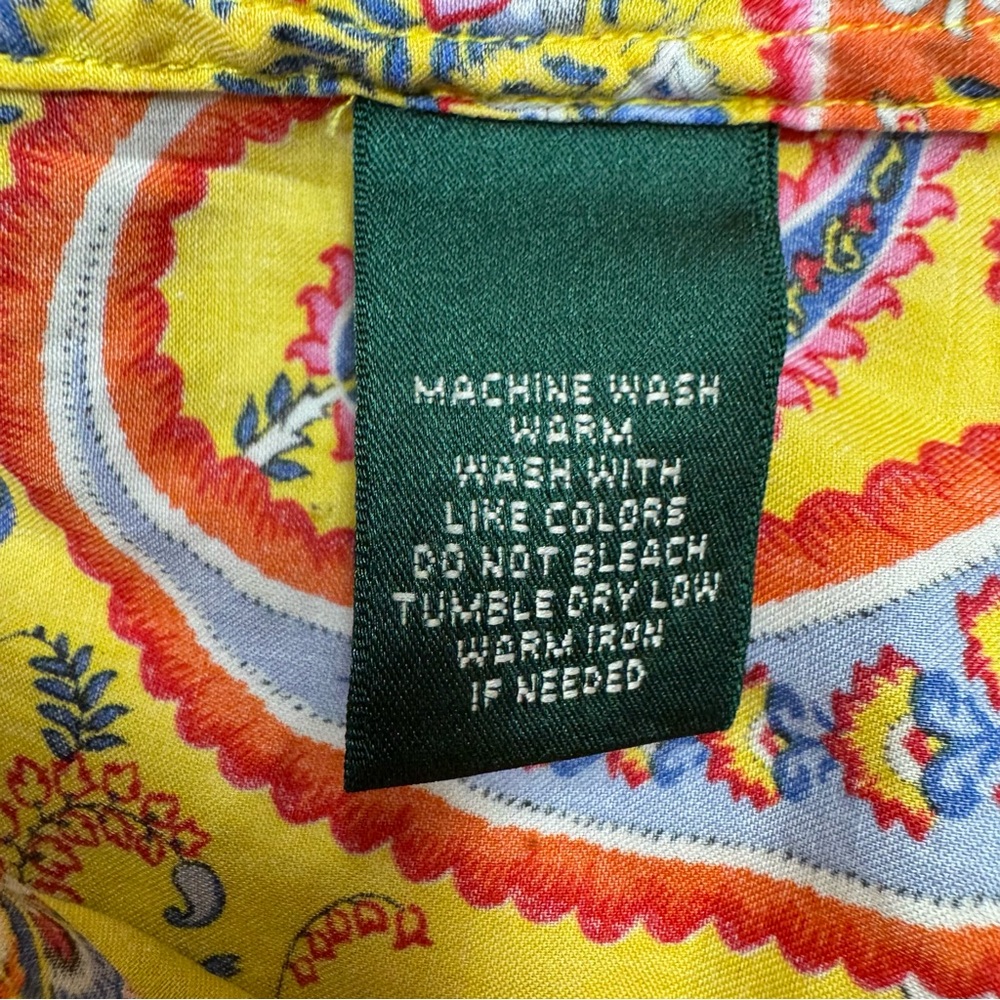 Ralph Lauren Button Down Paisley Shirt Size M Yellow 3/4 Sleeves Preppy - Picture 7 of 11